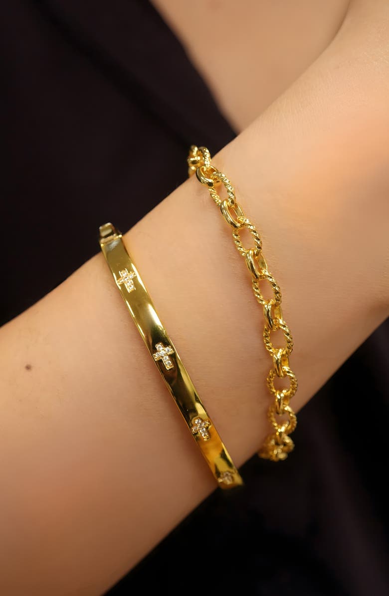 ARGENTO VIVO Cross & Link Set of 2 Bracelets, Alternate, color, Gold