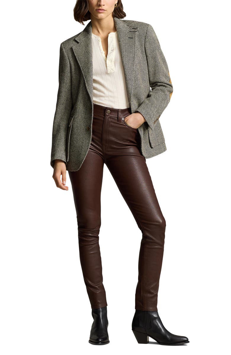 Polo Ralph Lauren Leather Ankle Skinny Pants, Alternate, color, Mahogany