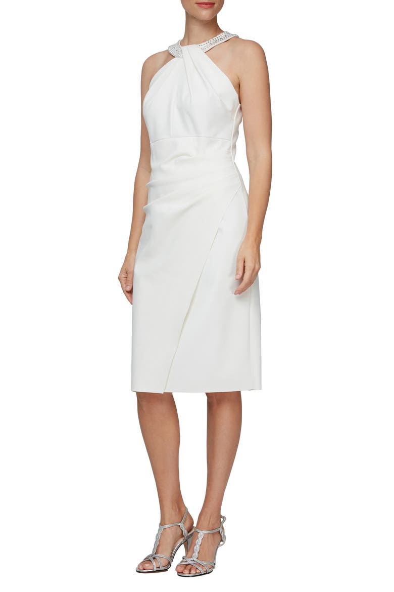 Contour Collection Halter Embellished Cocktail Dress, Main, color, IVORY