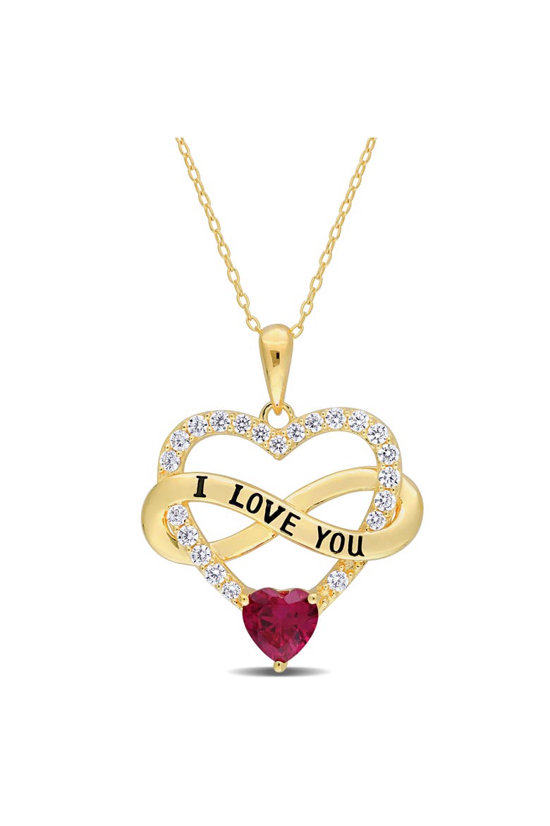 Color Zirconia Infinity Heart Necklace Yellow-Plated, Main, color, Light Red CZ