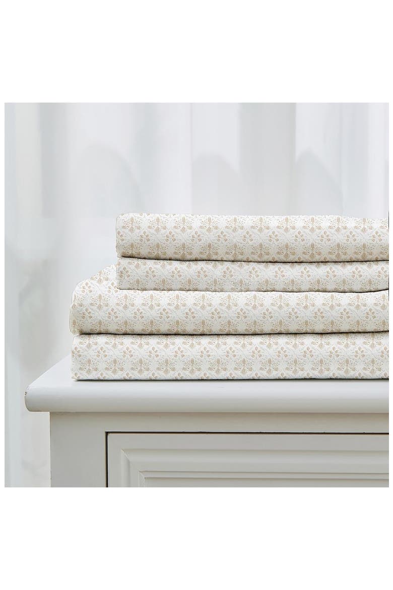 Leiea Prewashed Microfiber Sheet Set, Alternate, color, FOLIAGE DAY TAUPE