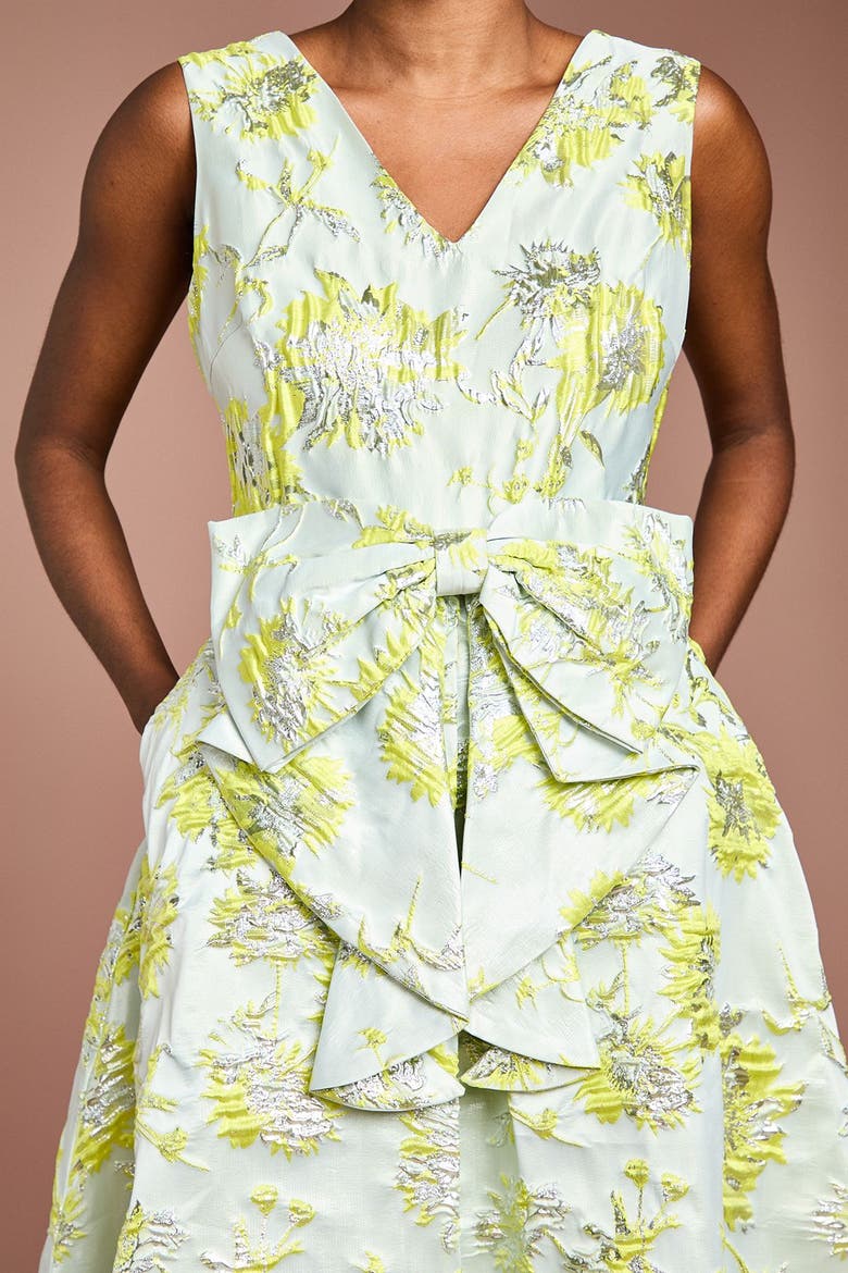 V-Neck Bow Jacquard Midi Dress, Alternate, color, Green