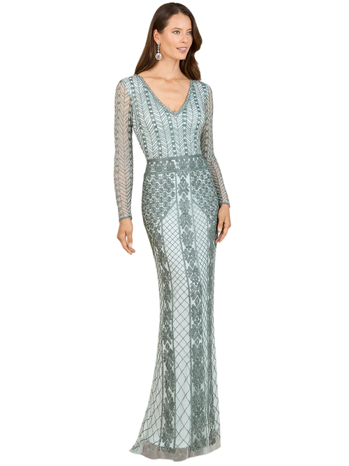 Lara New York Long Sleeve Beaded Dress In Blue
