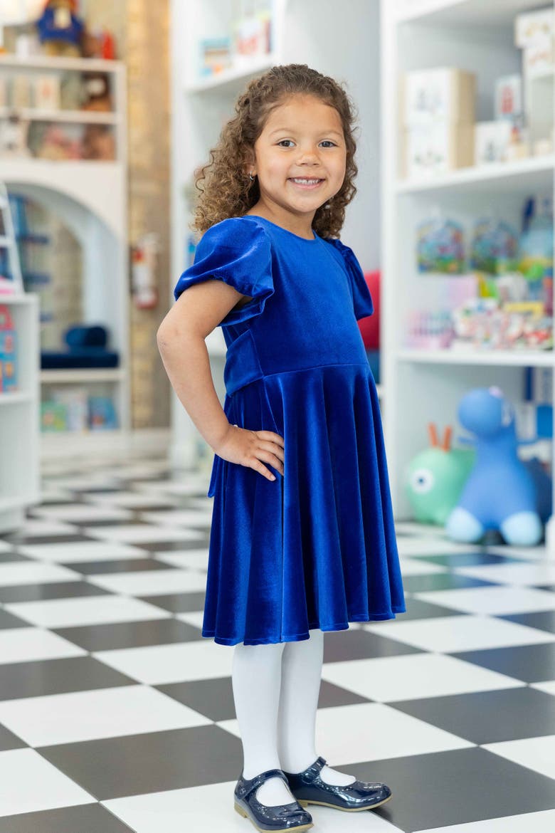 Stretch Velvet Dress with Bubble Sleeves, Alternate, color, Royal Blue Velvet