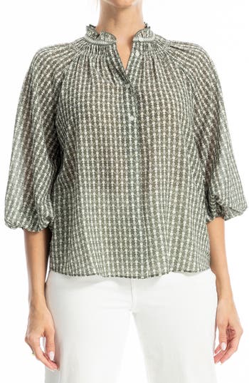 Max Studio Ruffle Collar Puff Shoulder Top In Multi