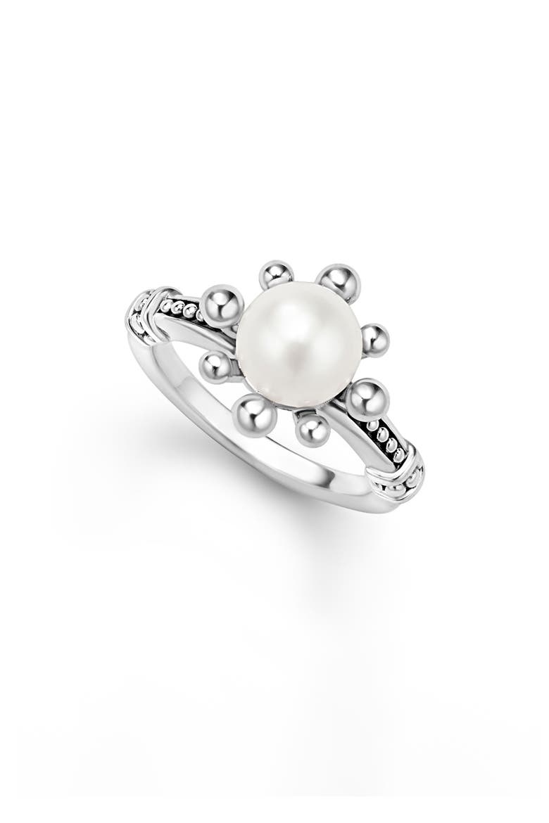 Luna Fleur Cultured Pearl Ring, Main, color, SILVER