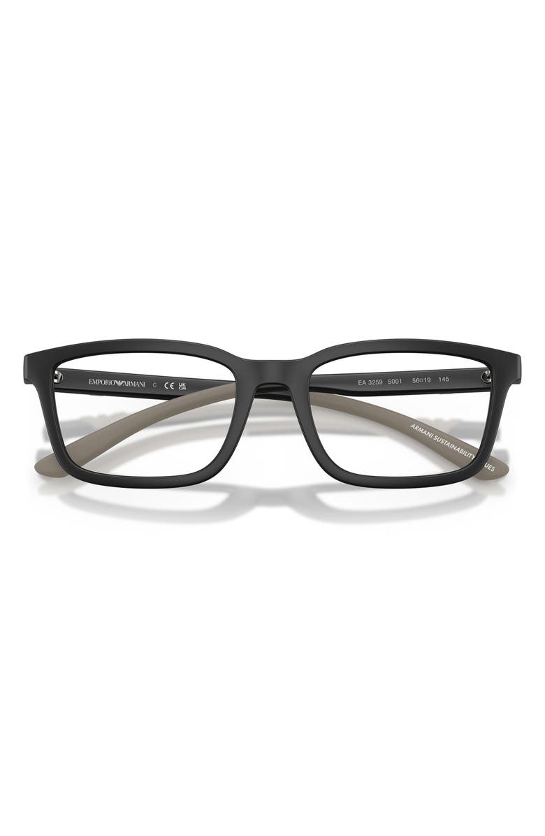 Emporio Armani 56mm Rectangle Optical Glasses, Alternate, color, Matte Black / Demo Lens