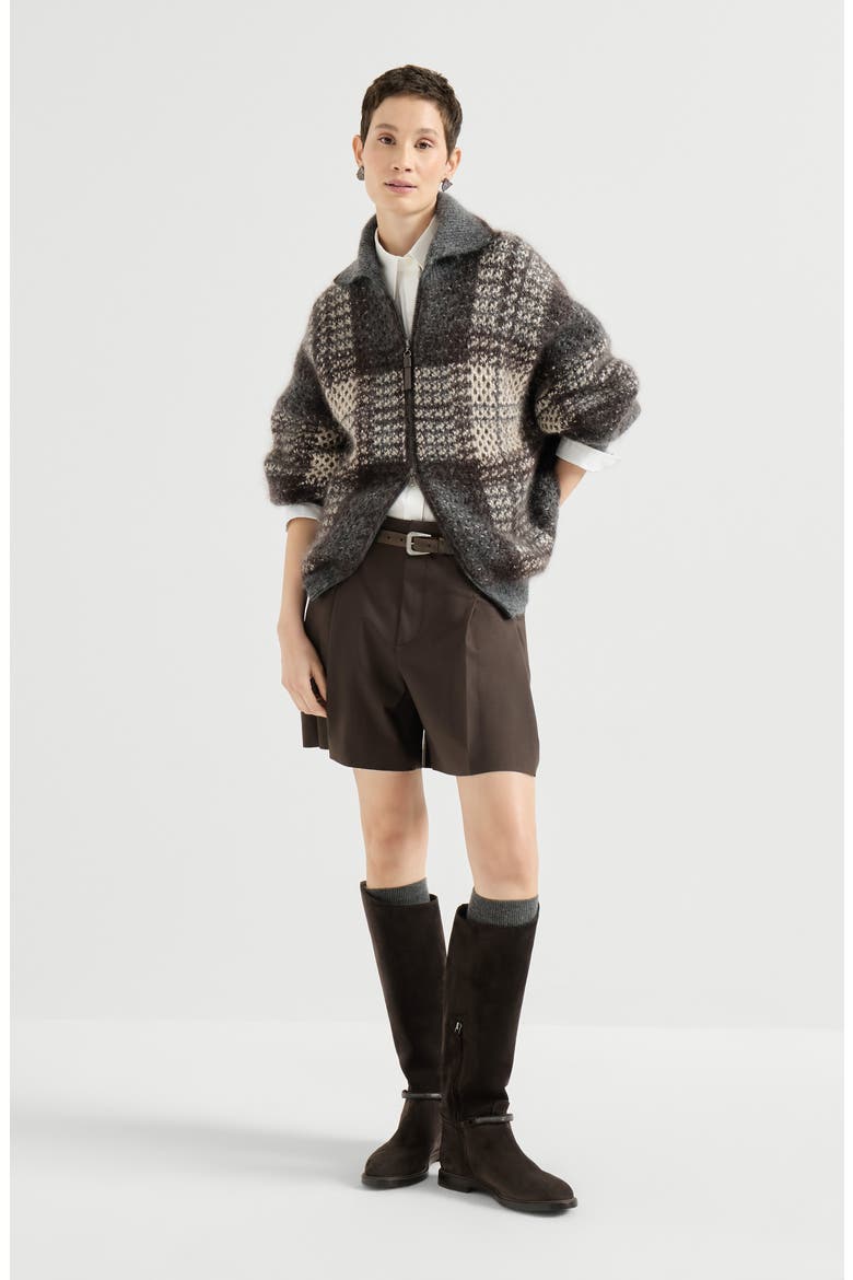Tropical luxury wool formal shorts with monili, Alternate, color, Coffee