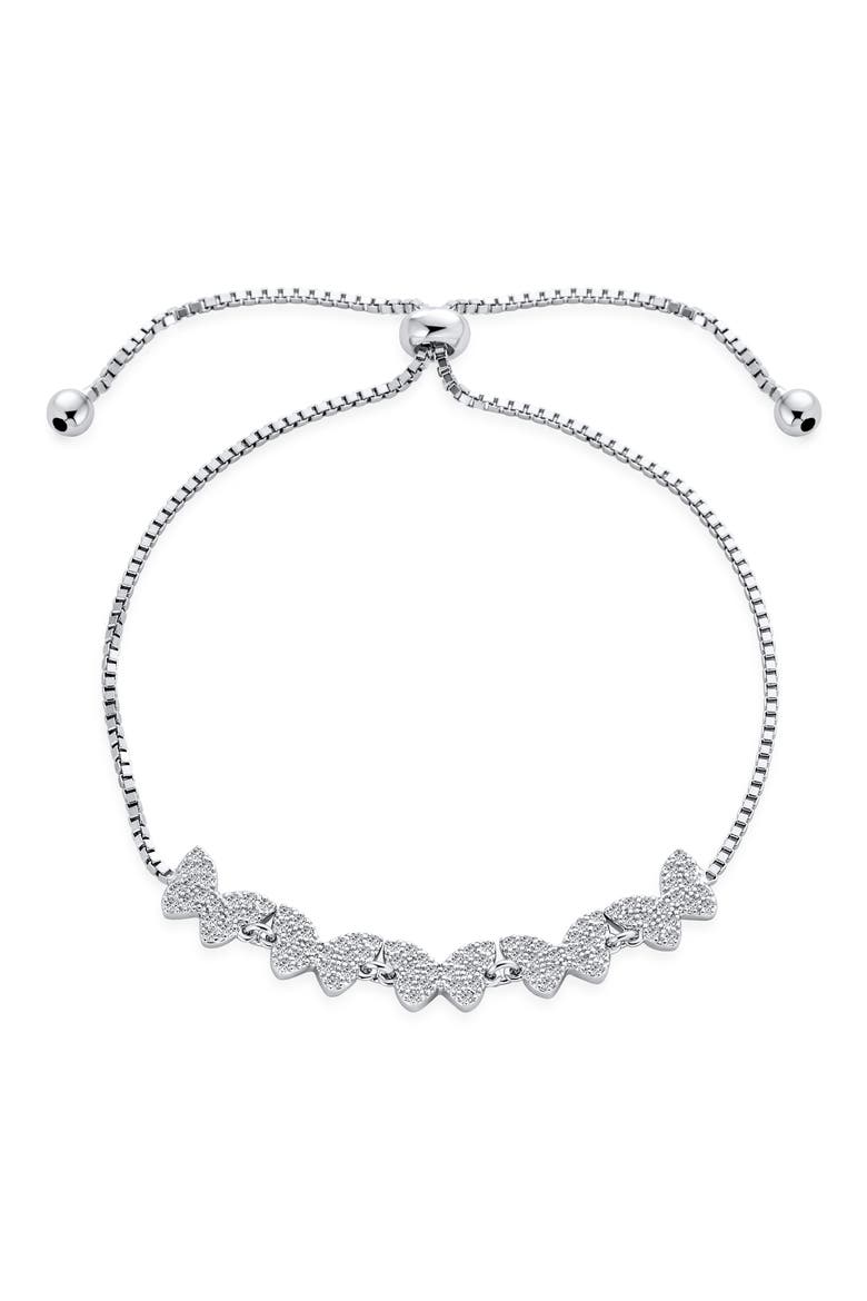 CZ Butterfly Slider Bracelet, Main, color, SILVER