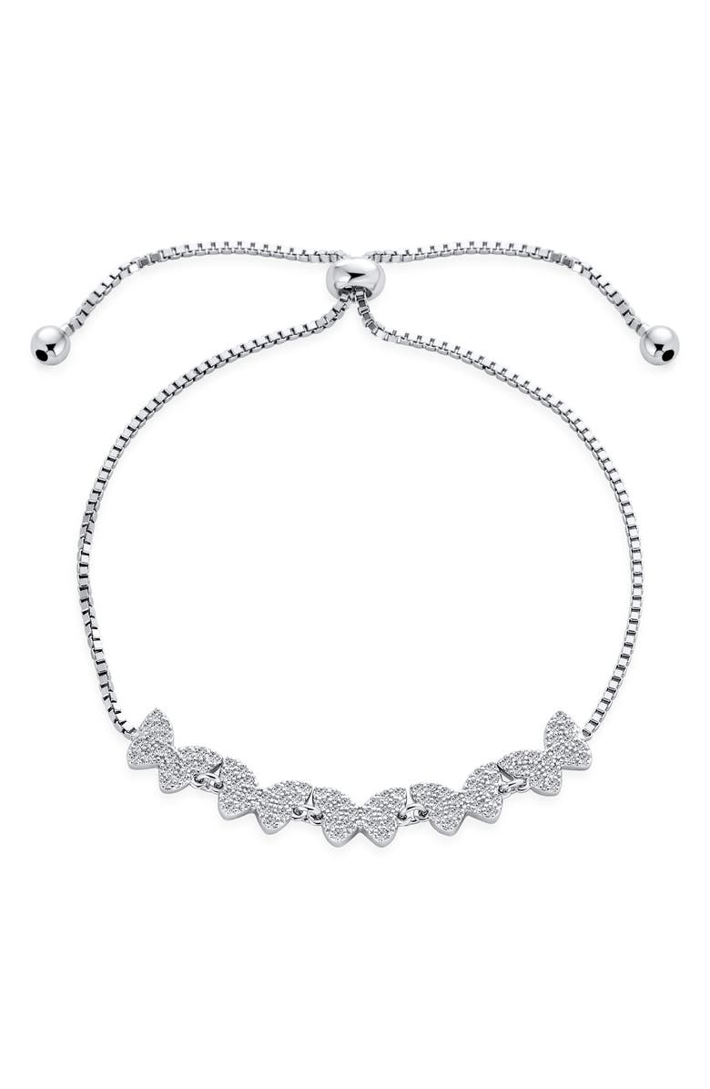 BLING JEWELRY CZ Butterfly Slider Bracelet, Main, color, Silver