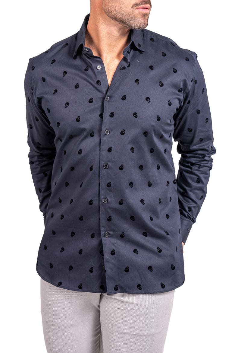 Fibonacci Ascension Contemporary Fit Button-Up Shirt, Alternate, color, BLACK