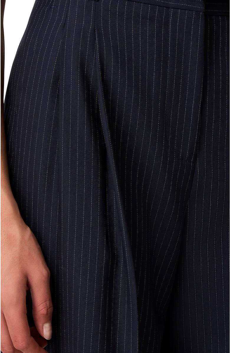 Another Tomorrow Twill Pleated Trouser, Alternate, color, Navy/Chalk