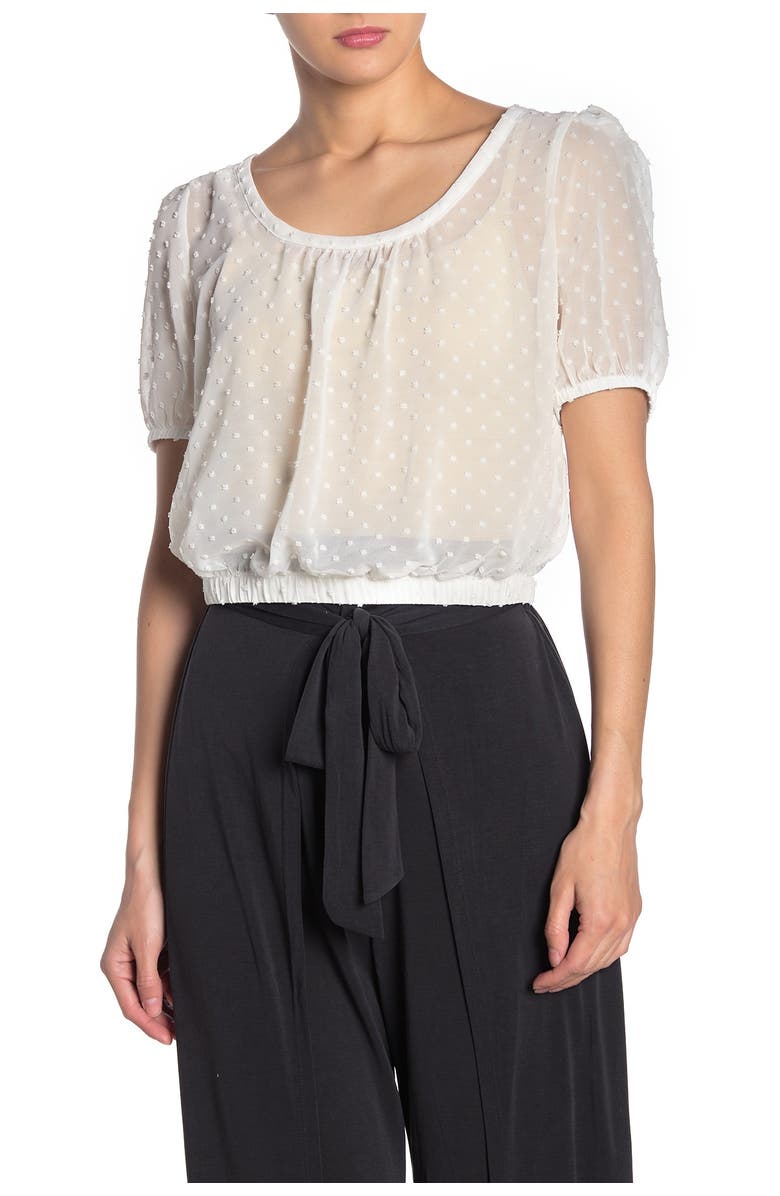 Socialite Swiss Dot Crop Blouse, Alternate, color,