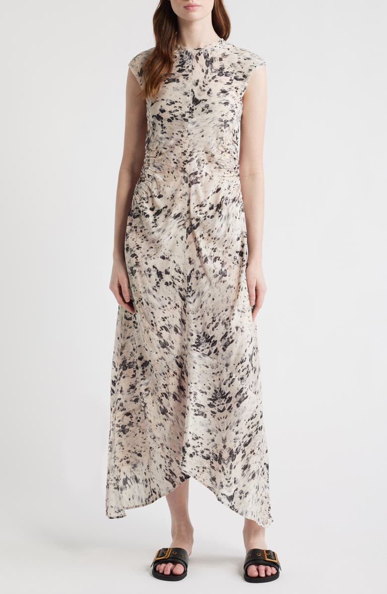 AllSaints Noor Abstract Print Ruched Dress, Main, color, Canter Ecru White