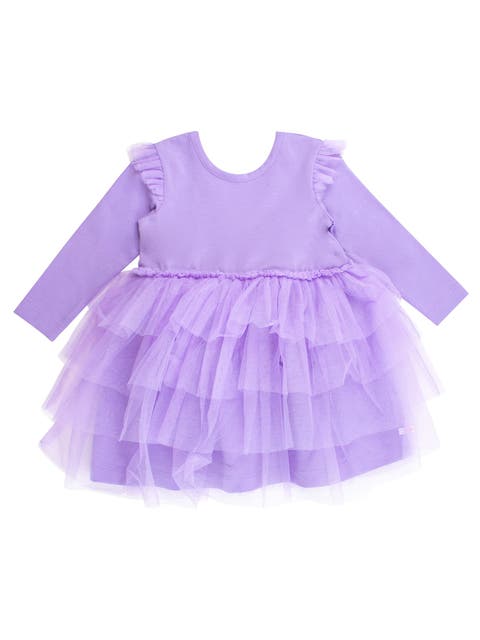Girls Flutter Tulle Long Sleeve Twirl Dress