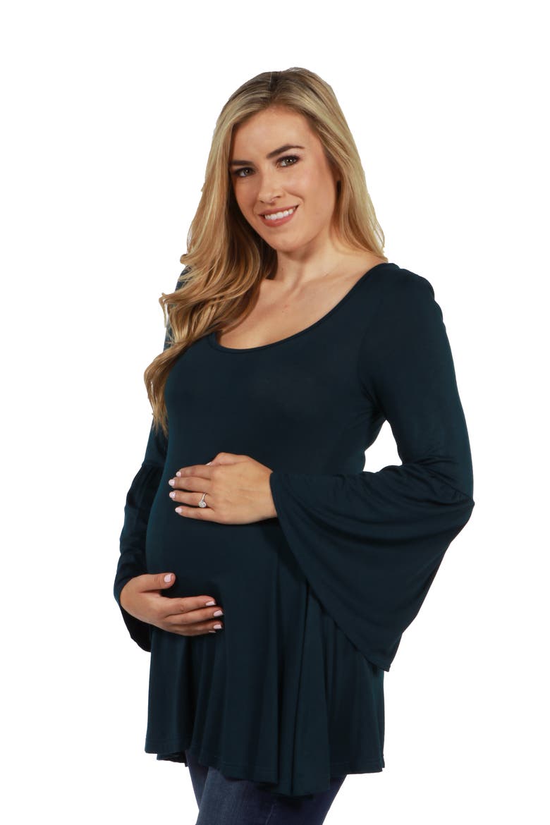 Long Bell Sleeve Flared Maternity Tunic Top, Alternate, color, Hunter