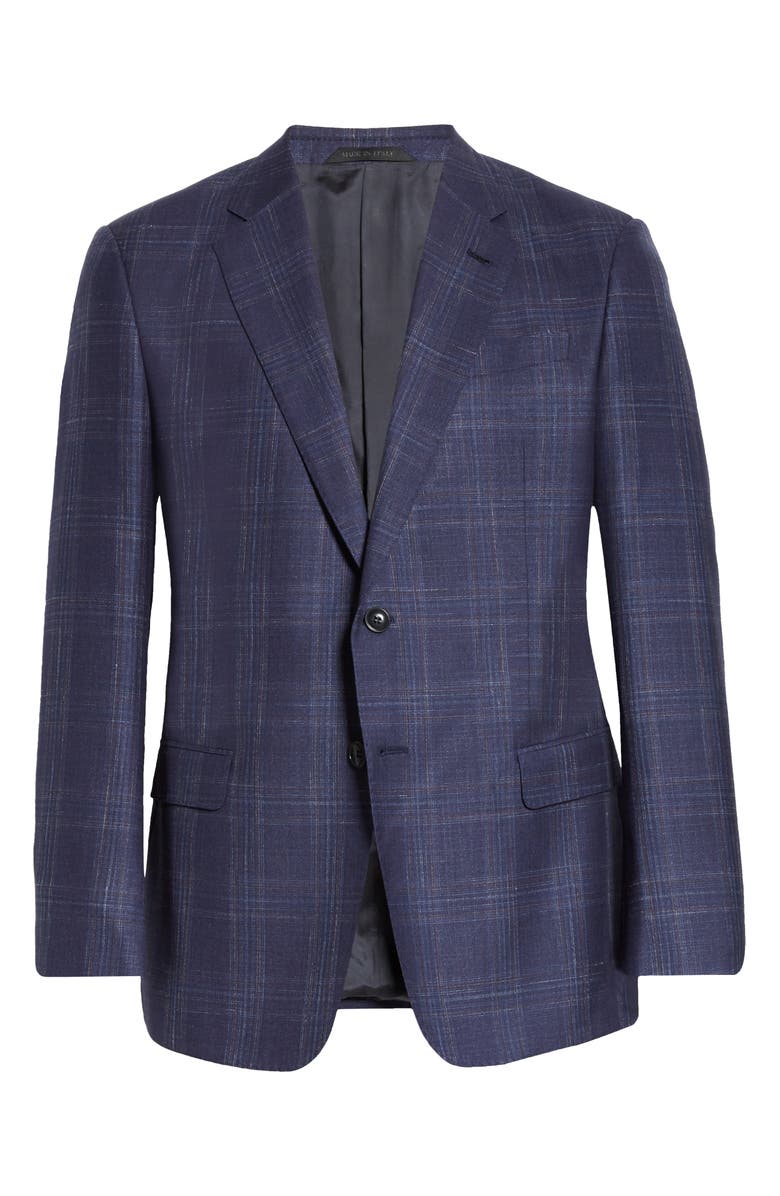 Giorgio Armani Trim Fit Plaid Wool Blend Sport Coat, Alternate, color,