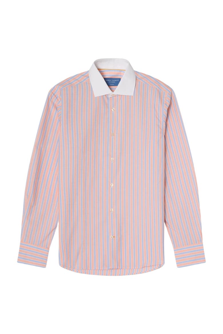Reynolds Blue Multi Stripe Light Weight Poplin Shirt in Contemporary fit, Alternate, color, Orange Multi