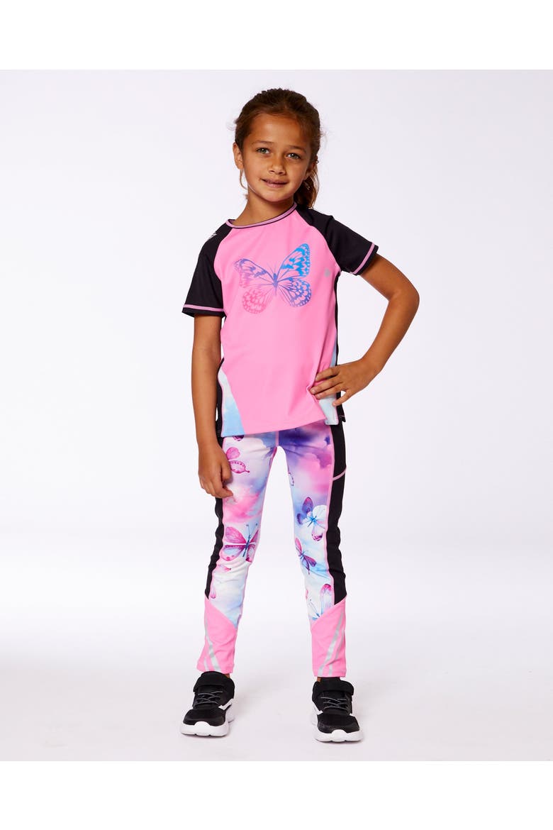 Girl's Printed Short Sleeve Athletic Top Pink With Butterflies, Alternate, color, Pink And Butterflies Printed