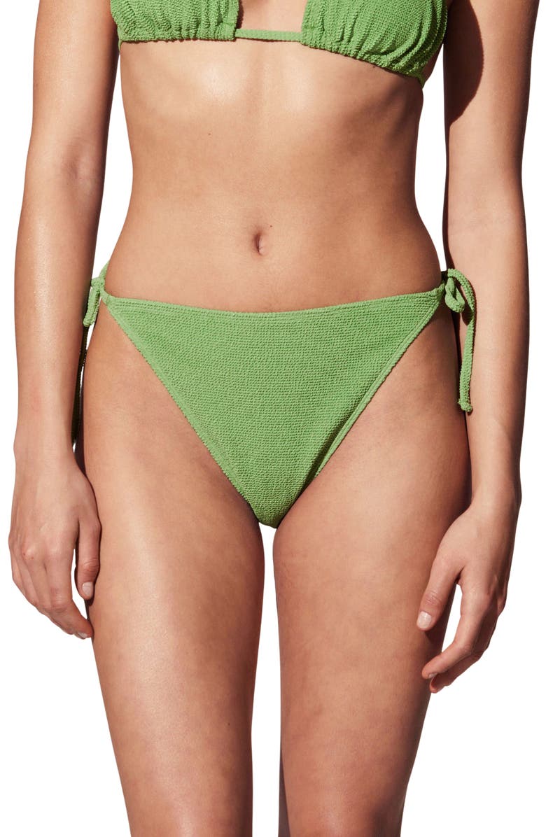 & Other Stories Textured Tie Side Bikini Bottoms, Main, color, Green Medium