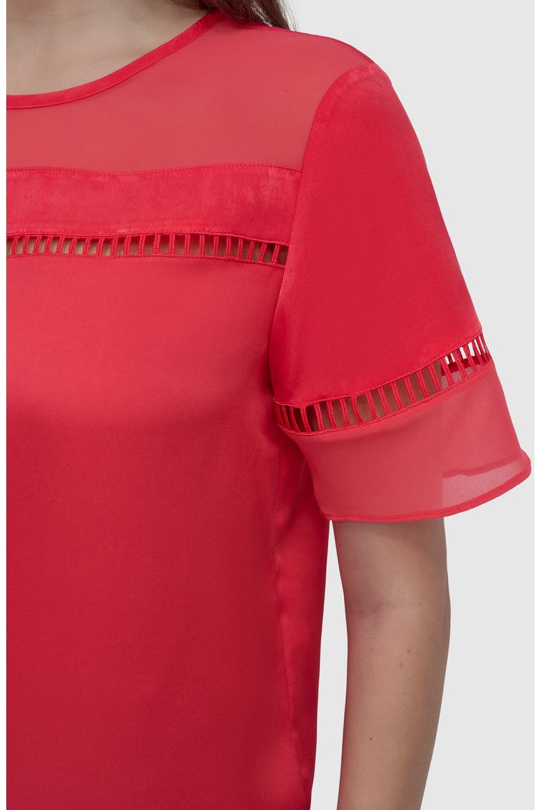 Ladder Embroidery Short Sleeve Woven Shirt, Alternate, color, WATERMELON
