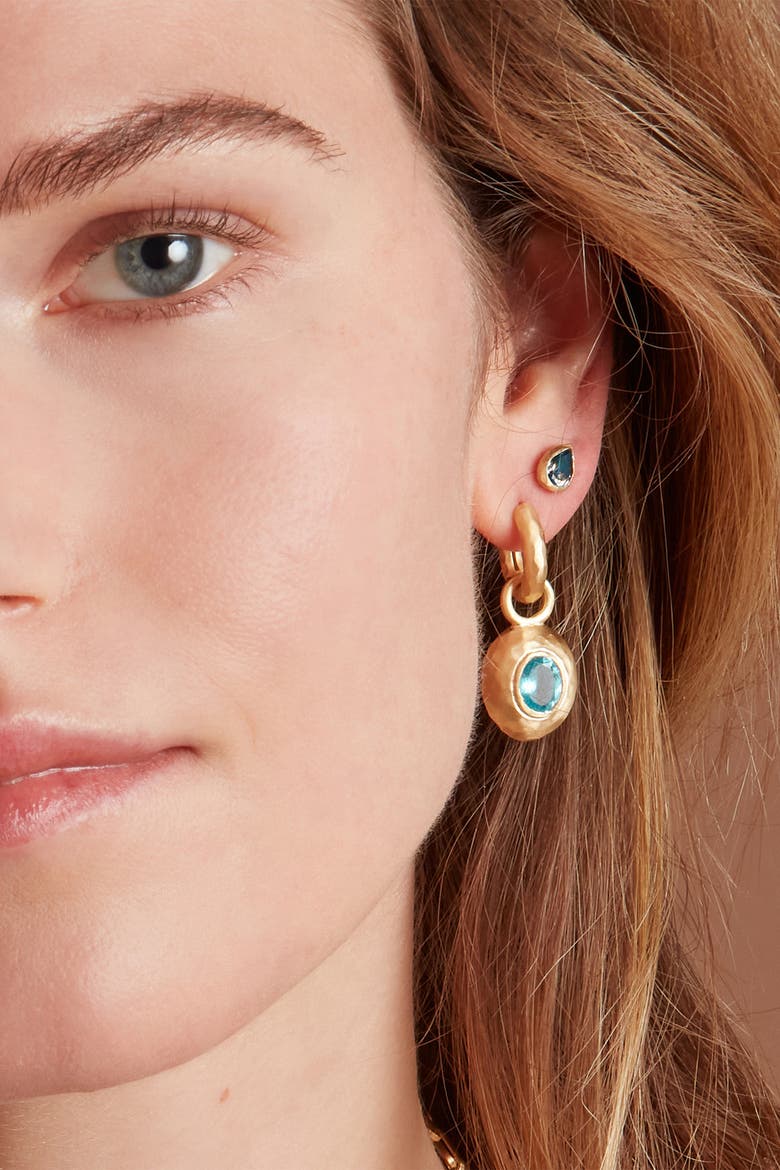 Wander Hoops Small with Sasso Charms Apatite. Handmade in Italy, Alternate, color, Neon Blue