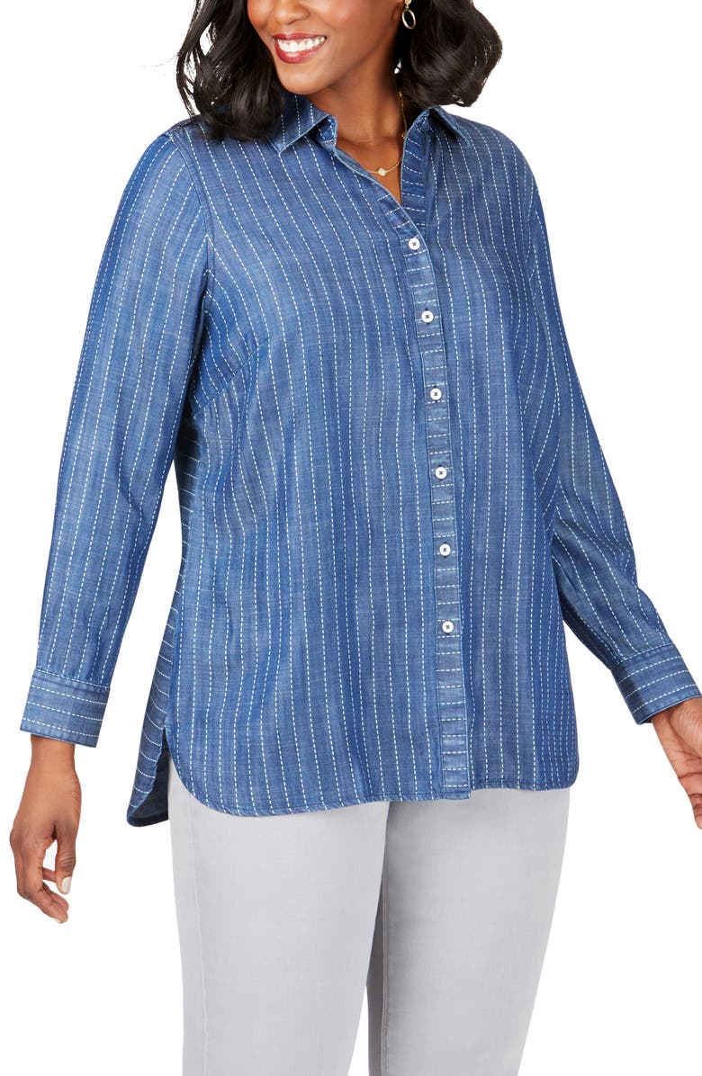 Foxcroft Brycen in Stitch Stripe Tencel<sup>®</sup> Lyocell Shirt, Main, color, 
