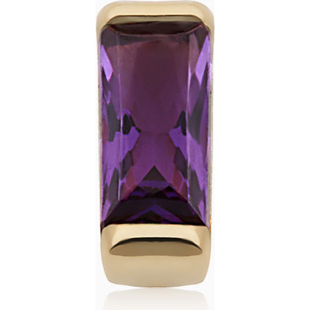 Oradina 14k Gold Fresco Baguette Micro Single Stud In Yellow Gold - Purple Zirconia