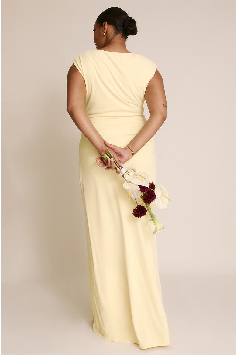 Cowl Gathered Short Sleeve Bridesmaid, Alternate, color, Lemon
