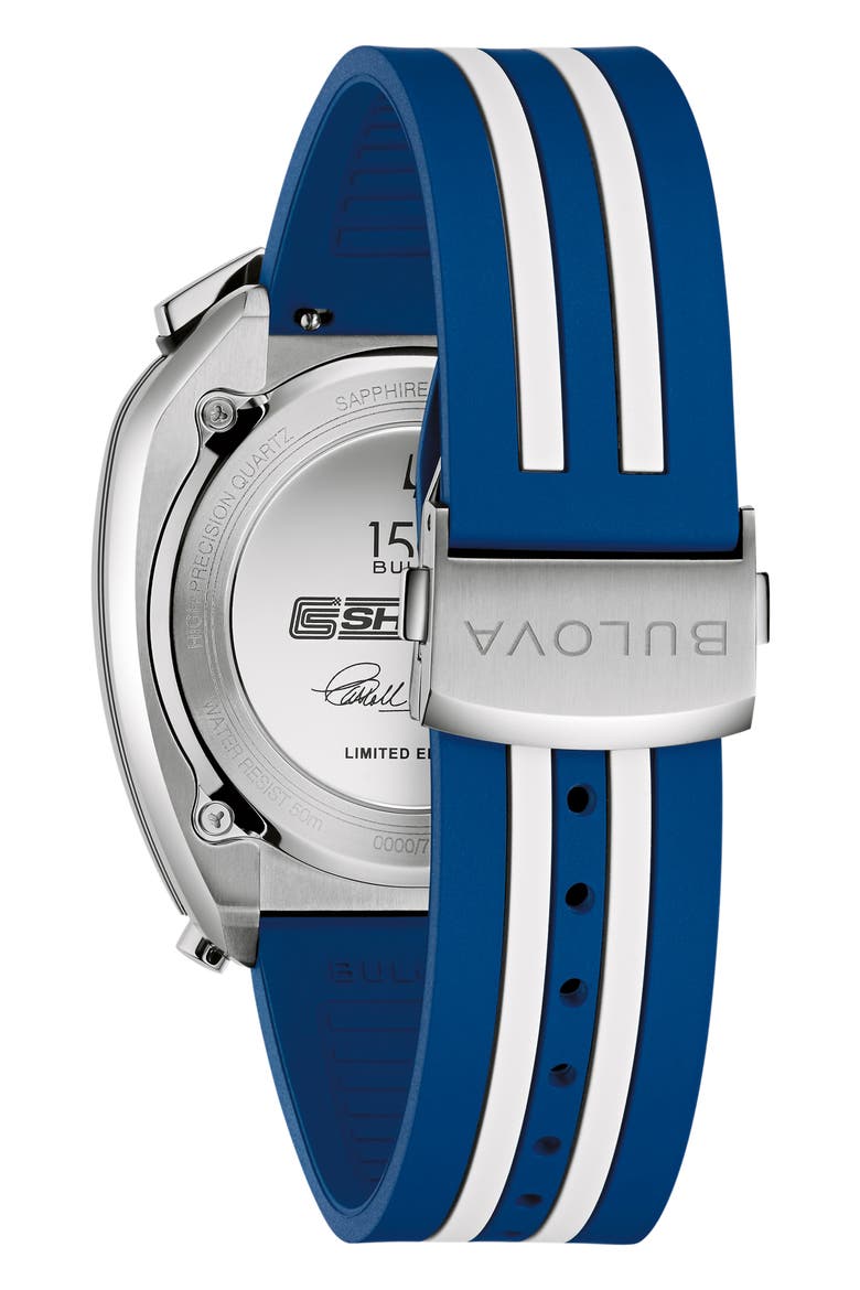 Shelby Chronograph Rubber Strap Watch, 43mm, Alternate, color, BLUE