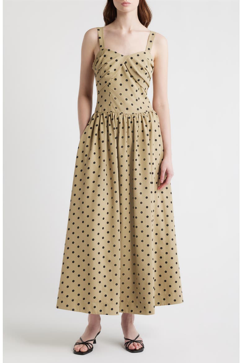 Hadley Dot Sleeveless Maxi Dress, Main, color, TAN BLACK