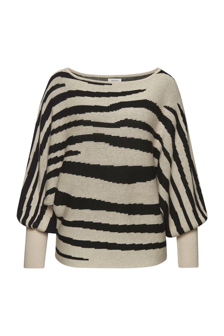Bishop Sleeve Zebra Sweater, Alternate, color, Beige & Black