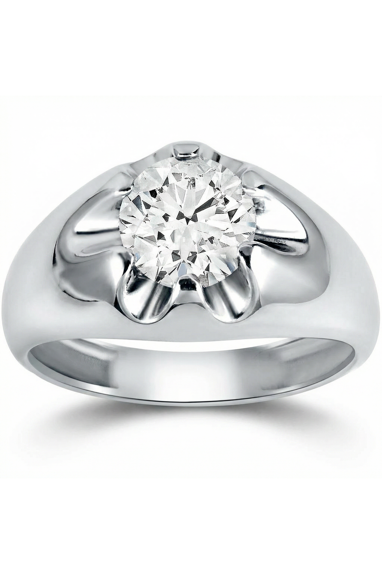 Mens 1 1/2ct Diamond Solitaire Belcher Wedding Ring 14k Gold Lab Grown, Main, color, 14k White Gold