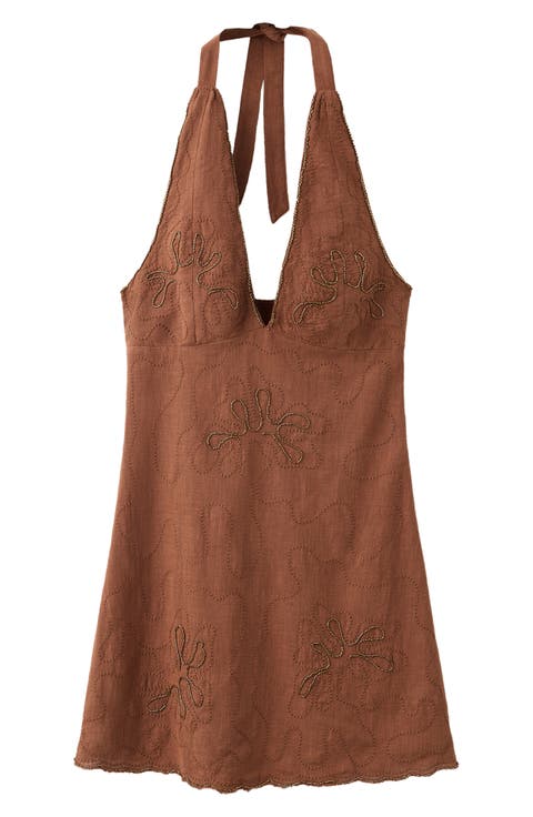 Embroidered Halter Cotton Minidress