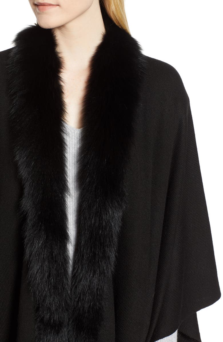 La Fiorentina Wool Blend Wrap with Genuine Fox Fur Trim, Alternate, color, 