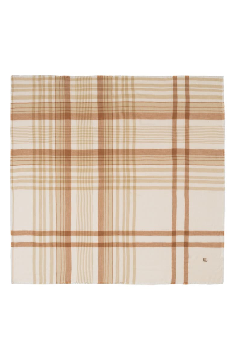 Lauren Ralph Lauren Plaid Lightweight Scarf, Alternate, color, Cream/ Camel