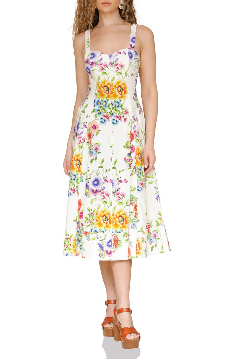 Avec Les Filles Floral Fit & Flare Dress, Alternate, color, White Zinnia Floral
