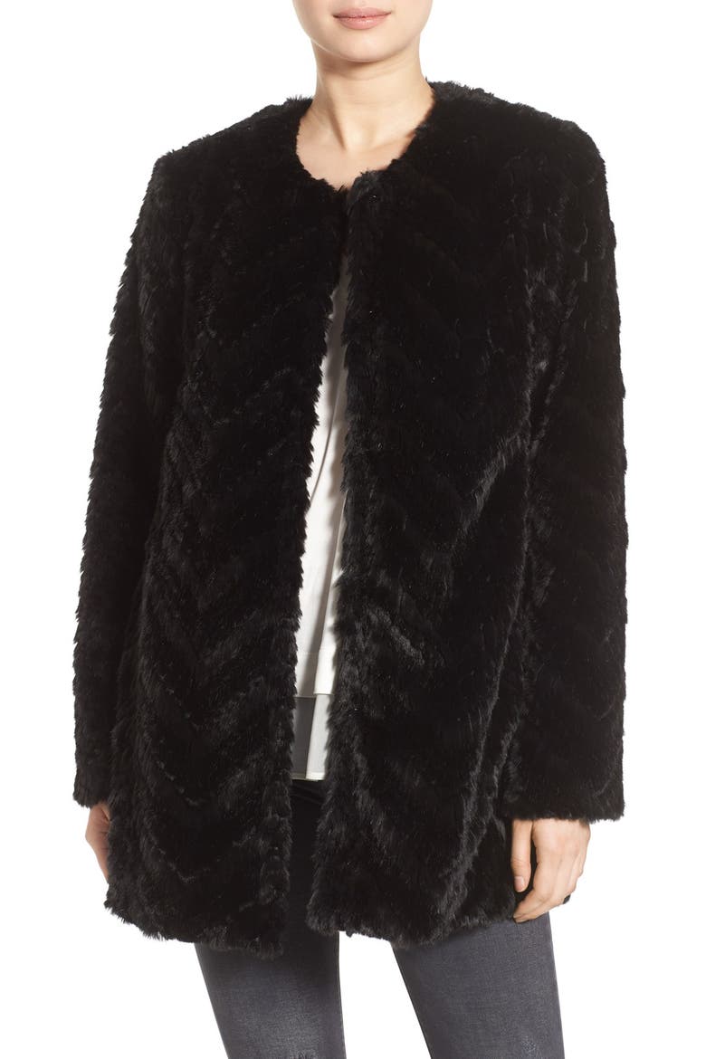 Tiered Faux Fur Topper, Main, color, BLACK