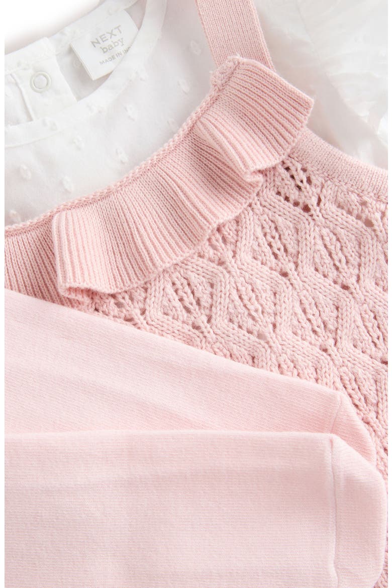 Kids' 3-Piece Knitted Romper, Bodysuit & Tights Set, Alternate, color, PINK