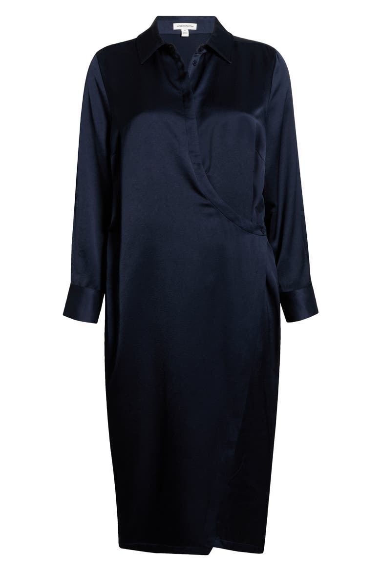 Long Sleeve Satin Shirtdress, Alternate, color, NAVY NIGHT