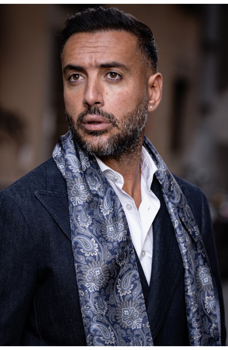Elizabetta Pasquino - Silk Scarf for Men, Alternate, color, Navy