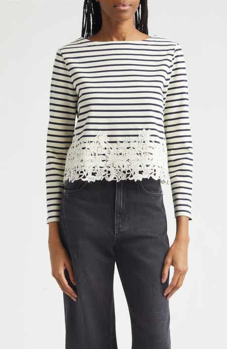 Hovey Stripe Lace Detail Cotton Top