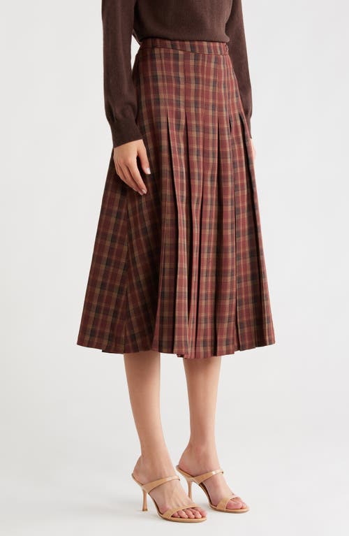 Astr The Label Vena Plaid Pleated Midi Skirt In Brown