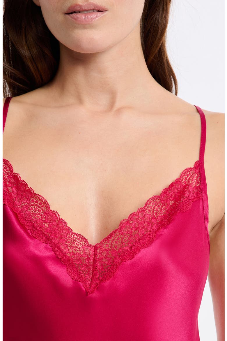 Milky Lace Trim Silk Chemise, Alternate, color, PETUNIA