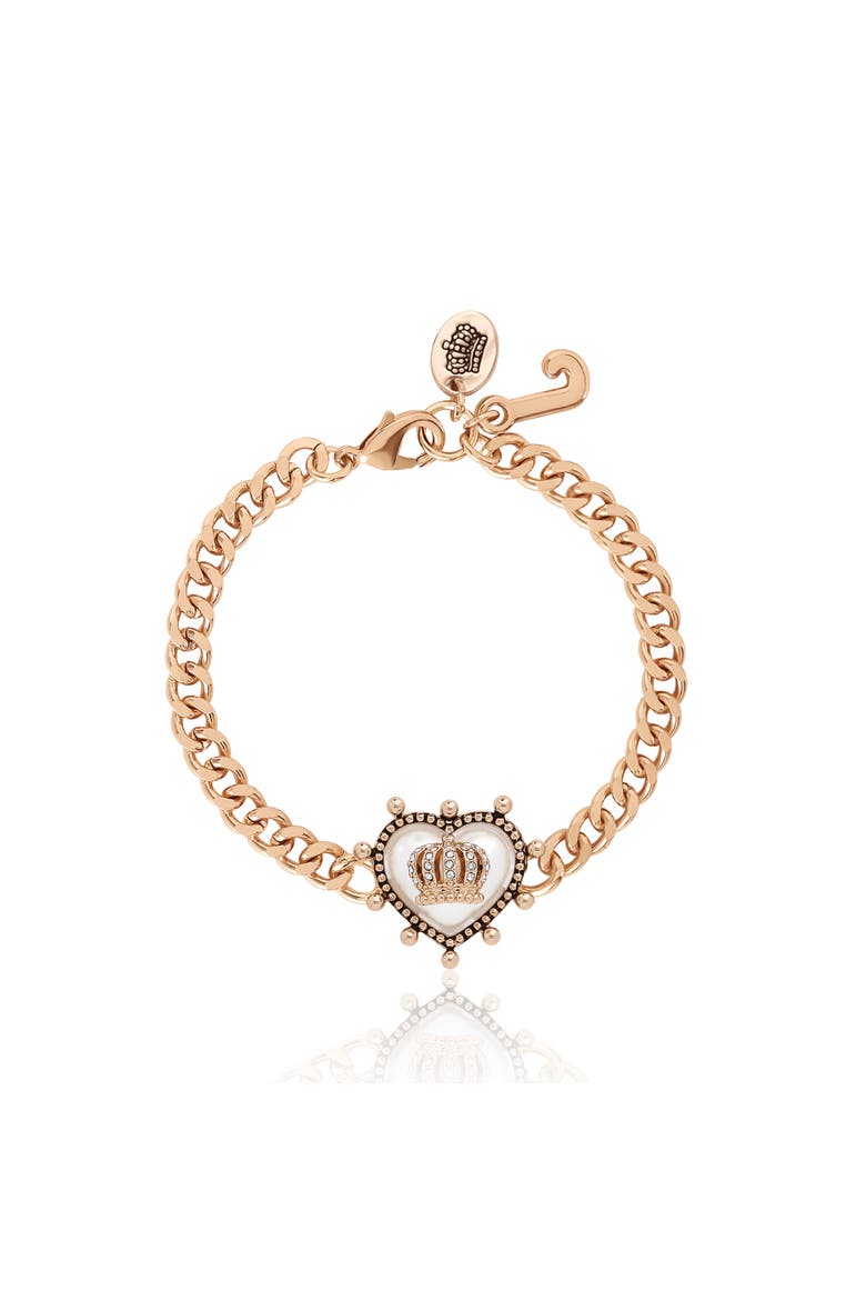 Gold-Tone Chain Bracelet with Crown Heart Charm, Main, color, Gold