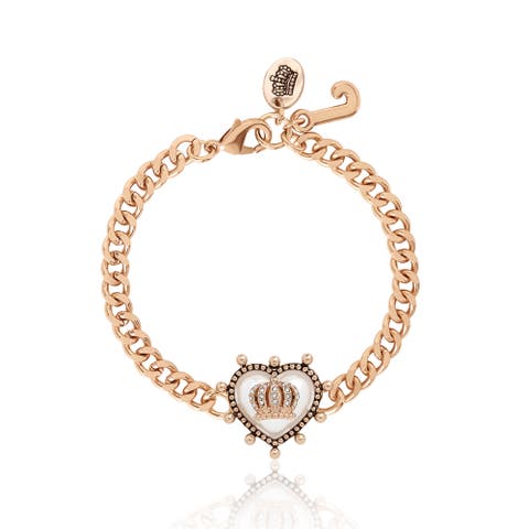Gold-Tone Chain Bracelet with Crown Heart Charm