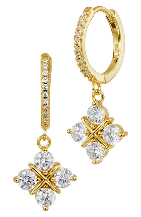 Cubic Zirconia Grid Drop Hoop Earrings