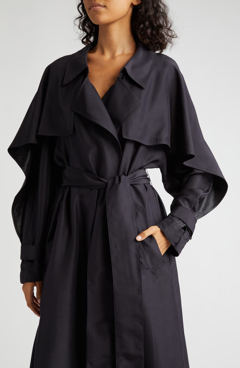 Victoria Beckham Pleated Back Fluid Silk Trench Coat, Alternate, color,