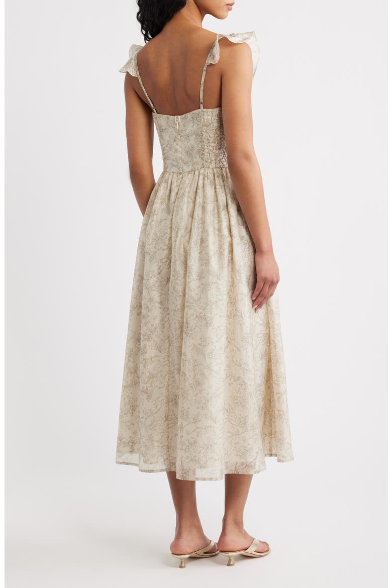 Mara Ruffle Strap Midi Dress, Alternate, color, CREAM/ SAGE