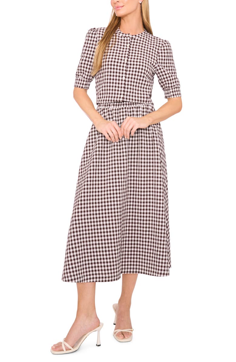 Halogen<sup>®</sup> Gingham Puff Sleeve Woven Shirt, Alternate, color, Chicory Coffee